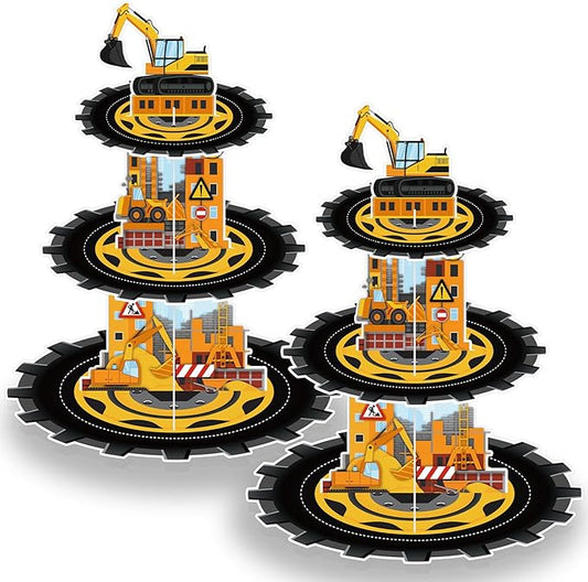 2 Pack Construction Cupcake Stand Construction Party Decorations 3 Tier Construction Cupcake Holder Dessert Stand for Boys Kids Baby Shower Birthday Party Supplies