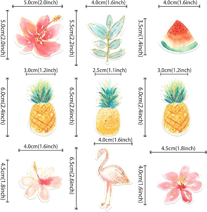 60 Pack Edible Flamingo Cupcake Toppers Wafer Paper Tropical Aloha Luau Pineapple Watermelon Cupcake Picks Flamingo Hawaiian Beach Cake Decorations for Summer Theme Birthday Party Supplies