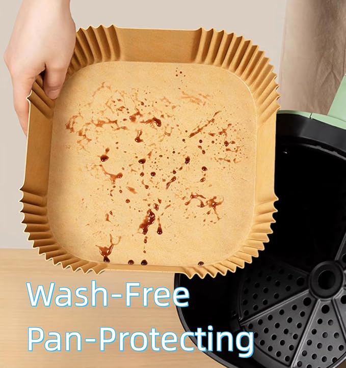 400Pcs 8 Inch Air Fryer Paper Liners Disposable,Square Non-Stick & Oil-Proof Parchment Paper Liners for 5-8 QT Air Fryer,Unbleached Airfryer Liners for Baking,Roasting,and Microwave