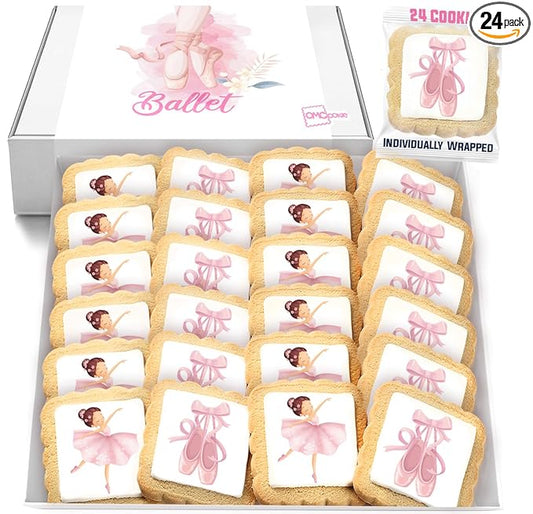 Ballerina Dancer Ballet Individually Wrapped Printed Cookies 24 Pack Bulk Pink Bow