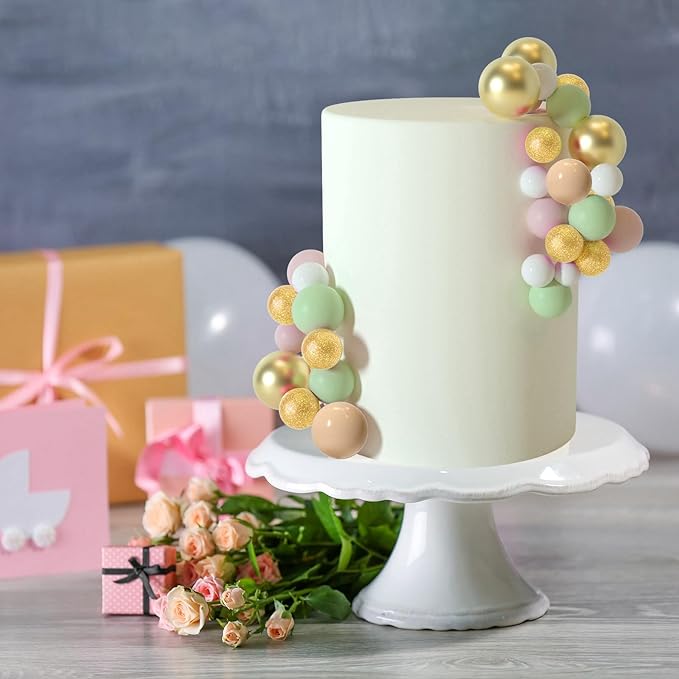 ASTARON 50 Pcs Ball Cake Topper Sticks Mini Balloons for Cake Decorating Supplies Foam Balls Cake decorations for Baby Shower Cake Birthday Cake Toppers Decorations (Light Brown竊똆reen)