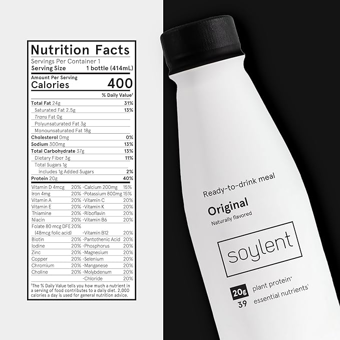 Soylent Original Meal Replacement Shake, Ready-to-Drink Plant Based Protein Drink, Contains 20g