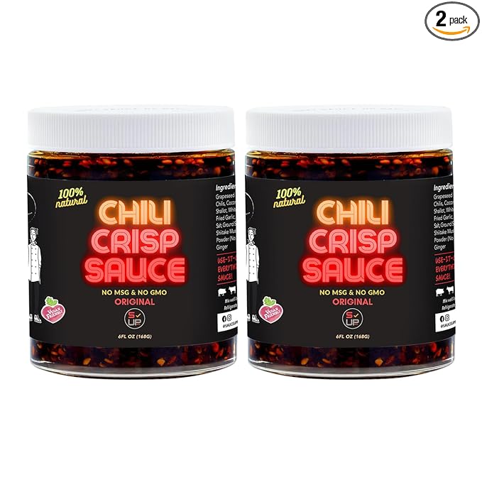 SAUCE UP 100% Natural Artisan Chili-Crisp 6oz-Premium 13 Ingredients, Vegan, Keto, Zero Msg, Flavor Bomb, Crafted in NYC (Sweet, Crispy, Umami, Smoky, Savory)-Good on Anything Chili Sauce (Original)