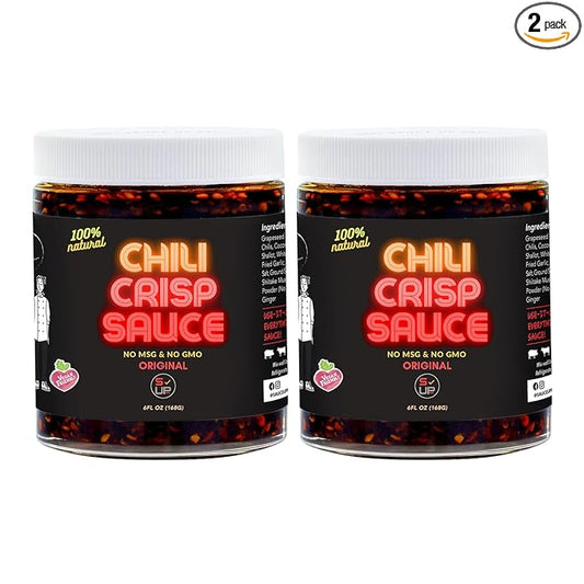 SAUCE UP 100% Natural Artisan Chili-Crisp 6oz-Premium 13 Ingredients, Vegan, Keto, Zero Msg, Flavor Bomb, Crafted in NYC (Sweet, Crispy, Umami, Smoky, Savory)-Good on Anything Chili Sauce (Original)
