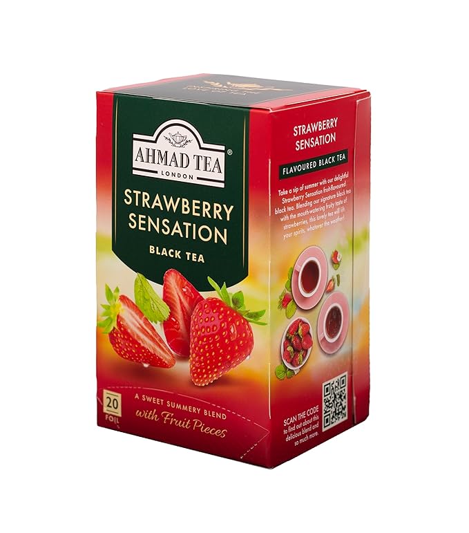 Ahmad Tea Strawberry Sensation Black Tea, 20-Count Boxes (Pack of 6)