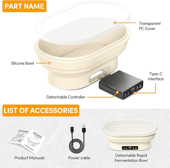 Heating Sourdough Bread Proofing Basket,Digital Display Bread Proofer with 6 Temperature Settings/7 Timing Settings,11 Inch Round Backlight Foldable Proofing Bowl for Silicone Basket,Food Warmer