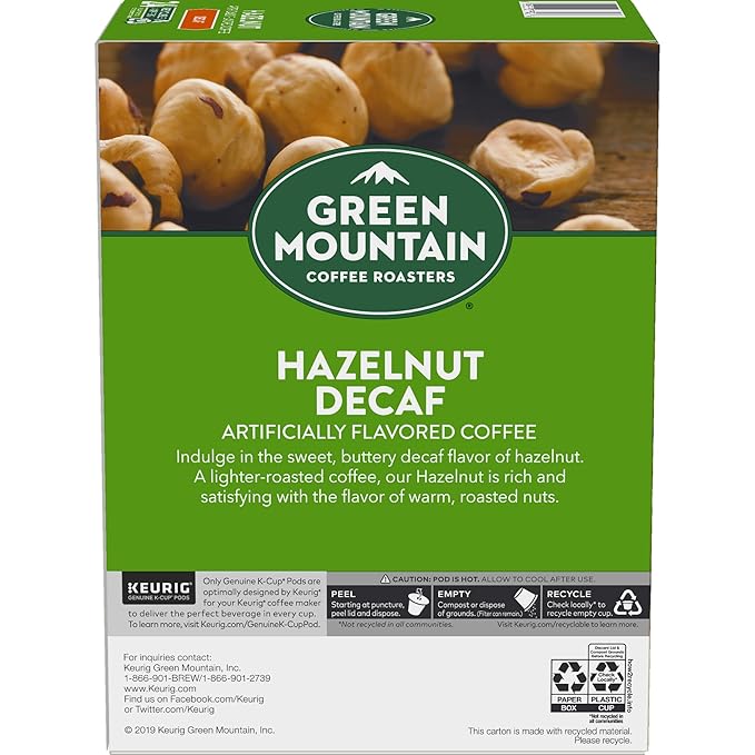 Green Mountain Coffee Roasters Hazelnut Decaf Coffee, Keurig Single-Serve K-Cup pods, Light Roast, 96 Count