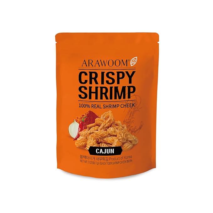 ARAWOOM - 100% Real Black Tiger Shrimp Head Crisps, Cajun Pack [2oz, Pack of 1], Crispy Seafood Snack, High-Protein Crunch, Crunchy On-the-Go Treat