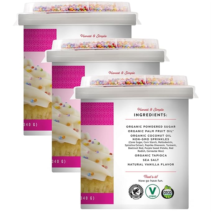 Miss Jones Baking 90% Organic Birthday Buttercream Frosting, Perfect for Icing and Decorating, Vegan-Friendly: Confetti Pop (Pack of 3)