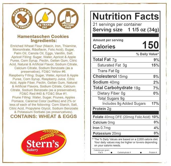 Hametaschen Cookies | Fathers Day Gift Box | Shortbread Cookies Filled with Apricot, Raspberry & Prune Jam | Kosher, Dairy Free & Nut Free | Stern's Bakery
