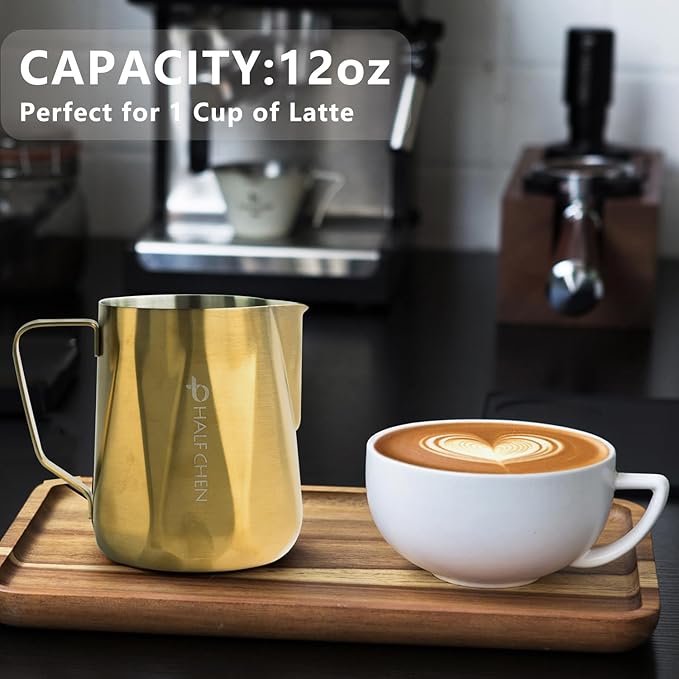 Milk Frothing Pitcher,350ml/600ml Milk Frother Cup Stainless Steel Kettle (12oz/20oz) Coffee Bar Cappuccino Espresso Machine Accessories Barista Tools (12oz)