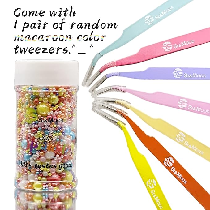 SE Si&Moos Rainbow Edible Pearls Rainbow Pearl Sprinkles for Cake Decorating Edible Cake Sugar Pearls Halloween Christmas Cookie Decorations Edible Cake Decorations for Cakes,Cupcakes Toppers 3.5 OZ with Tweezers