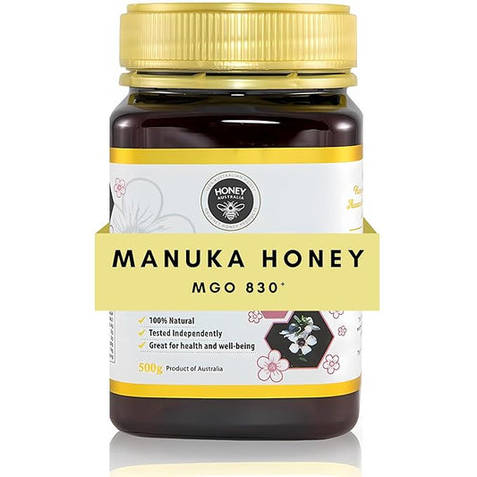 Honey Australia Manuka Honey MGO 830+ | 17.6 oz | Medical Grade, Organic, Raw, Certified Pure Manuka Honey for Daily Health & Wellness | Delicious, Rich Taste, Also Suitable For Skin Care