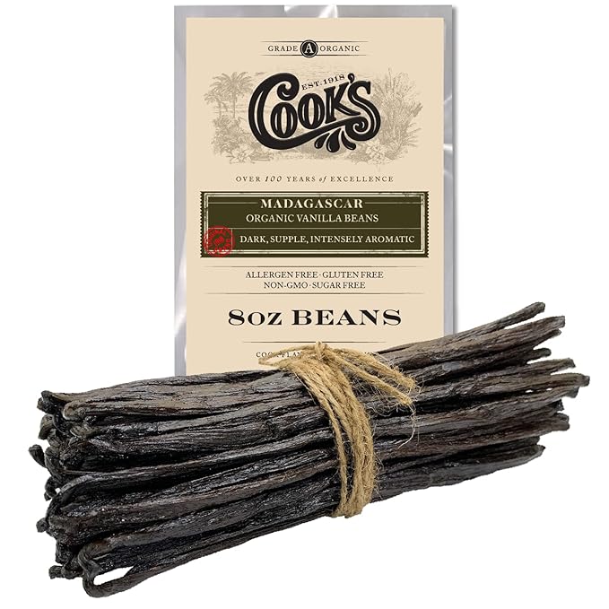 8 oz (1/2 lb) Organic Madagascar Whole Vanilla Beans, Grade A Vanilla Pods, Premium Vanilla Beans for Making Extract & Baking - Cook?™s