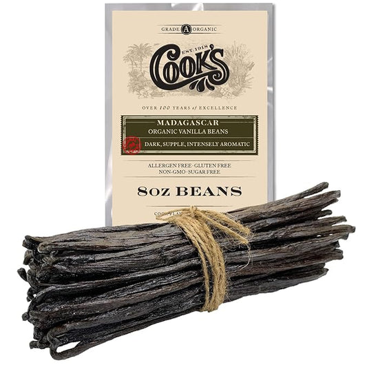 8 oz (1/2 lb) Organic Madagascar Whole Vanilla Beans, Grade A Vanilla Pods, Premium Vanilla Beans for Making Extract & Baking - Cook?™s