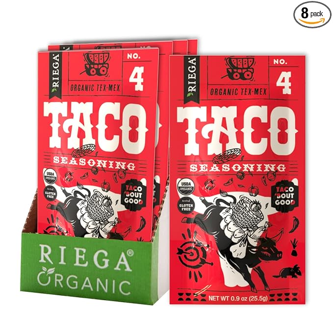 Riega Organic Taco Seasoning, Perfect Tex Mex Spice Mix for Taco Tuesday and Chili 0.9 Ounce (Pack of 8)