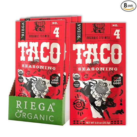 Riega Organic Taco Seasoning, Perfect Tex Mex Spice Mix for Taco Tuesday and Chili 0.9 Ounce (Pack of 8)