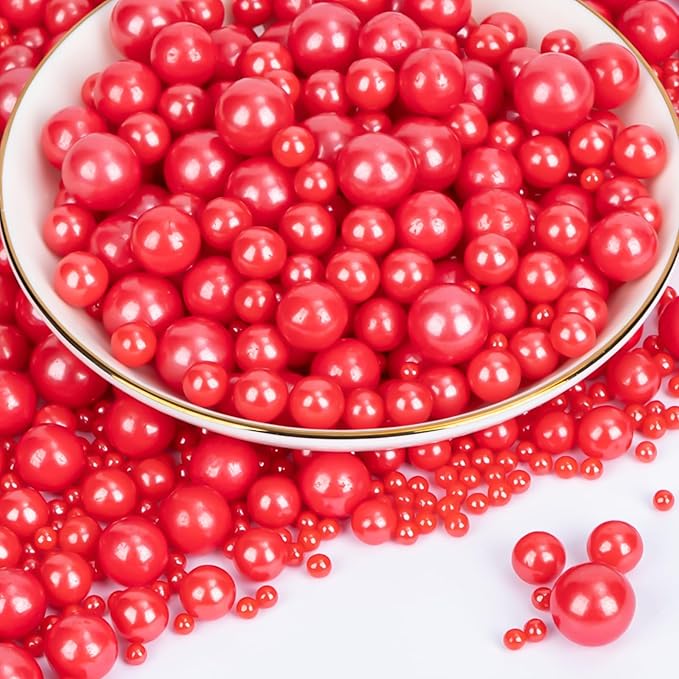 Twisweet Red Pearl Sprinkles for Cake Decorating, Edible Sugar Pearls for Baking, Mix Size, Cake Topper Cupcake Cookie Ice Cream Dessert Decorations, Valentines Birthday Christmas Supplies (130g/4.58oz)