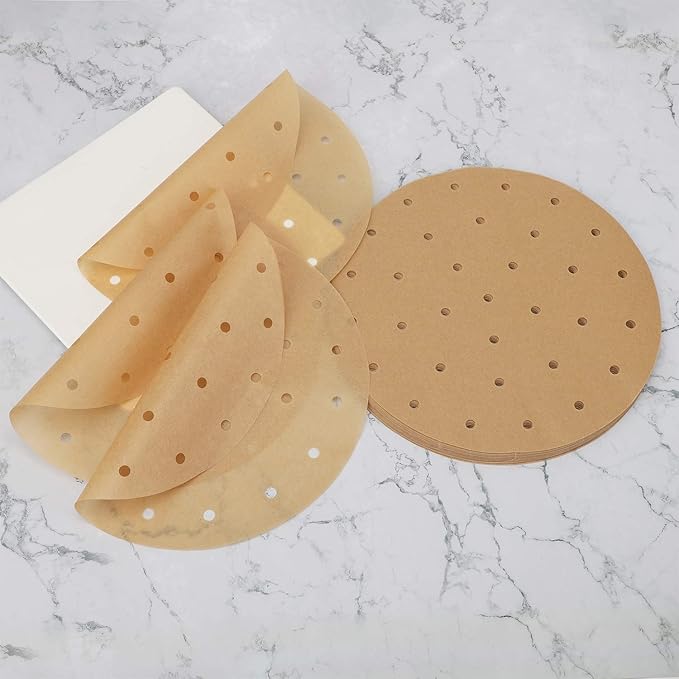 Beasea Air Fryer Disposable Liners 9 Inch, 200pcs Parchment Paper Unbleached Round Filter Paper Perforated Bamboo Steamer Papers for Air Fryer and Steaming Basket