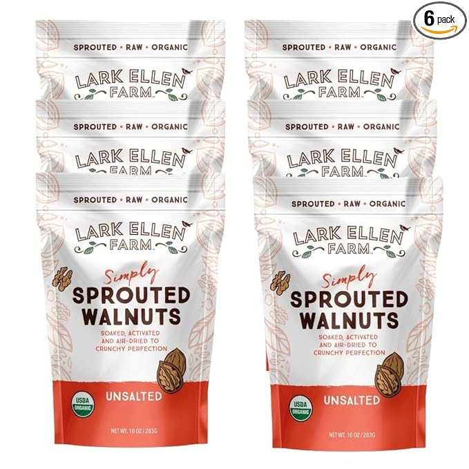 Lark Ellen Farm Organic Sprouted Walnuts ??Raw, Unsalted, Keto-Friendly, Healthy Vegan Snack, Gluten-Free, 10 Oz, 6 Pack