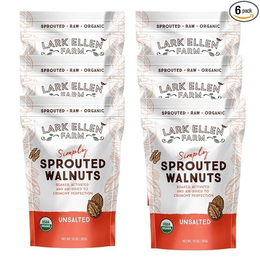 Lark Ellen Farm Organic Sprouted Walnuts ??Raw, Unsalted, Keto-Friendly, Healthy Vegan Snack, Gluten-Free, 10 Oz, 6 Pack