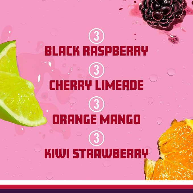 Sparkling Ice Purple Variety Pack, Flavored Water, Zero Sugar, with Vitamins and Antioxidants, 17 fl oz, 12 count (Black Raspberry, Cherry Limeade, Orange Mango, Kiwi Strawberry)