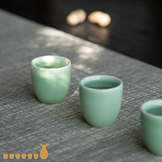 Ceramic Sake Set, Japanese Sake Set Traditional, Sake Set of 7, 1 Tokkuri Bottle (6.4 oz) and 6 Ochoko Cups (0.7 oz), Retro style, Solid Color Glazed Surface, for Hot or Cold Sake