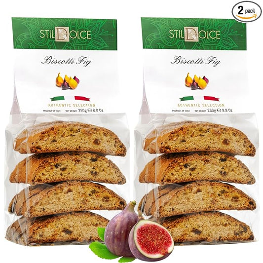 Stildolce Semi-Soft Fig Italian Biscotti Cookies | Made in Tuscany, Italy | Classic Gourmet Biscuits No Preservatives 8.8 Oz, Pack of 2