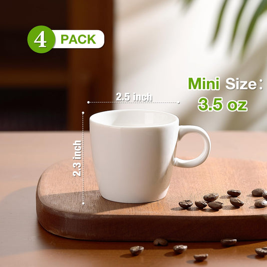 Hlukana Porcelain Espresso Cups Set of 4, 3.5 oz Small Coffee Mugs, White Demitasse Cups Perfect