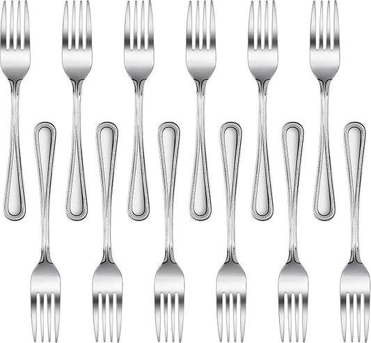 New Star Foodservice 58468 Bead Pattern 18/0 Stainless Steel, Dinner Fork 7.7-Inch Set of 12