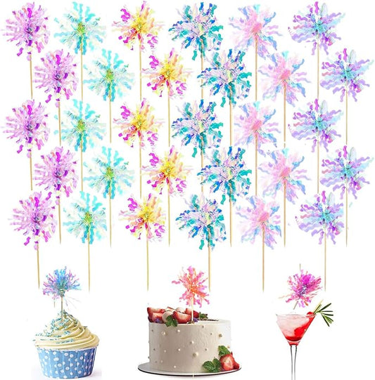 30Pcs Cupcake Toppers, Cake Decorating Kits, Sparkle Tinsel Firework Cake Toppers, Toothpicks Toppers For Baby Shower Diy Birthday Party Wedding Valentine's Day (30pc-Mixed)