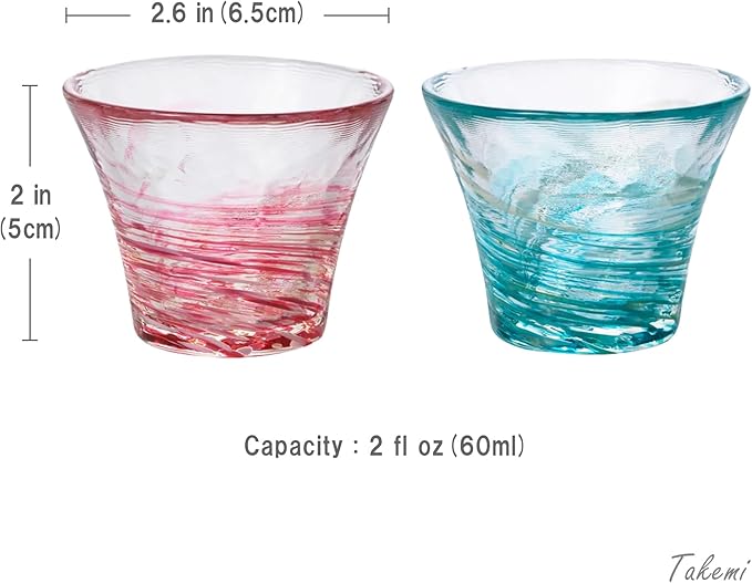 Japanese Handcrafted Sake Cups – Exquisite Artisan Glassware for Cold Sake & Shochu, Elegant Drinkware for Any Occasion, Made in Japan (Cherry Blossom & Camellia, Sake Glass (2 fl oz))