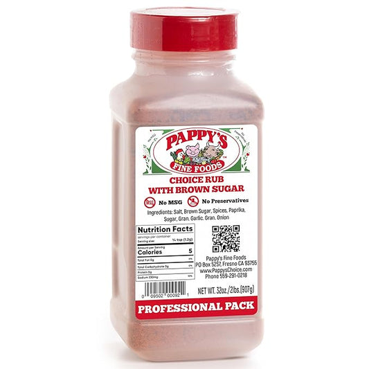 New Pappy's Choice Rub With Brown Sugar. Perfect for bbq and smoked brisket, steak, beef, chicken, fajita, seafood, veggies, rotisserie, fried, roast pulled and slow cooked meats and more - A NEW twist on a 30+ year seasoning recipe.