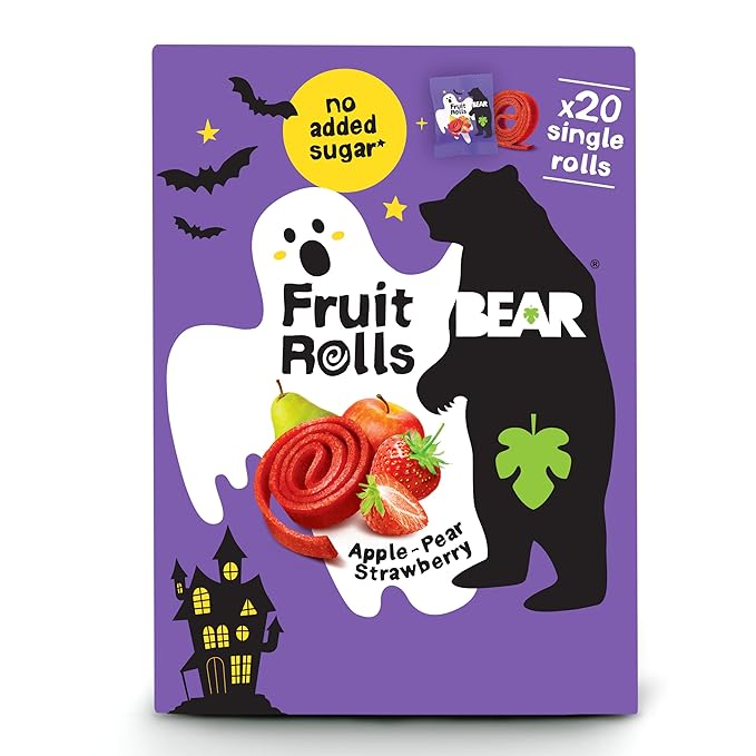 BEAR Real Fruit Snack Rolls - Gluten Free, Vegan, and Non-GMO - Strawberry ??Halloween Pack - 20 Rolls, Healthy School And Lunch Snacks For Kids And Adults, 0.34 Ounce (Pack of 20)