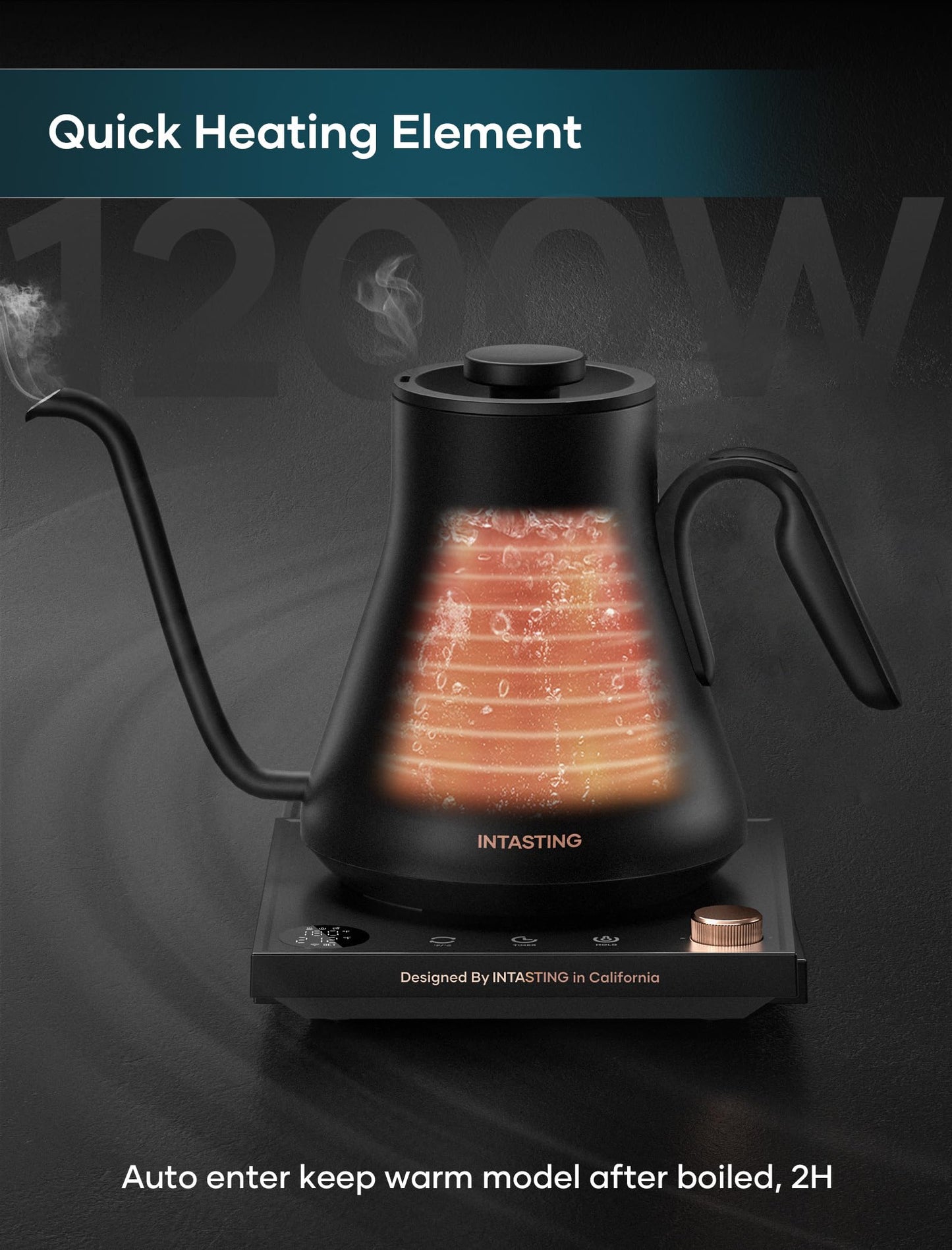 INTASTING Gooseneck Electric Kettle with 1℉ Temperature Control, 0.9 Liter