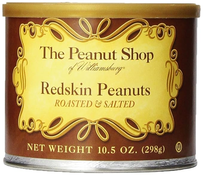 The Peanut Shop of Williamsburg Red Skinned Peanuts, Williamsburg Peanuts Gift Tin, Redskin Gift, Extra-Large Roasted & Salted, Kosher, Gluten-Free, Non-Gmo - 10.5 Oz Tin