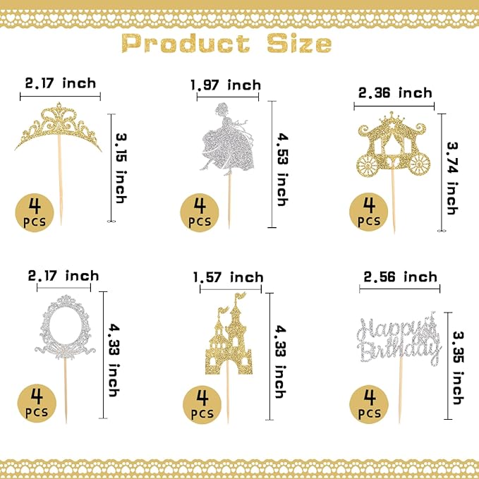 24pcs Gold Castle Cupcake Toppers Glitter Princess Prom Crown Cupcake Toppers for Princess Birthday Party Decorations Baby Shower Cake Decorations Supplies halloween party decor