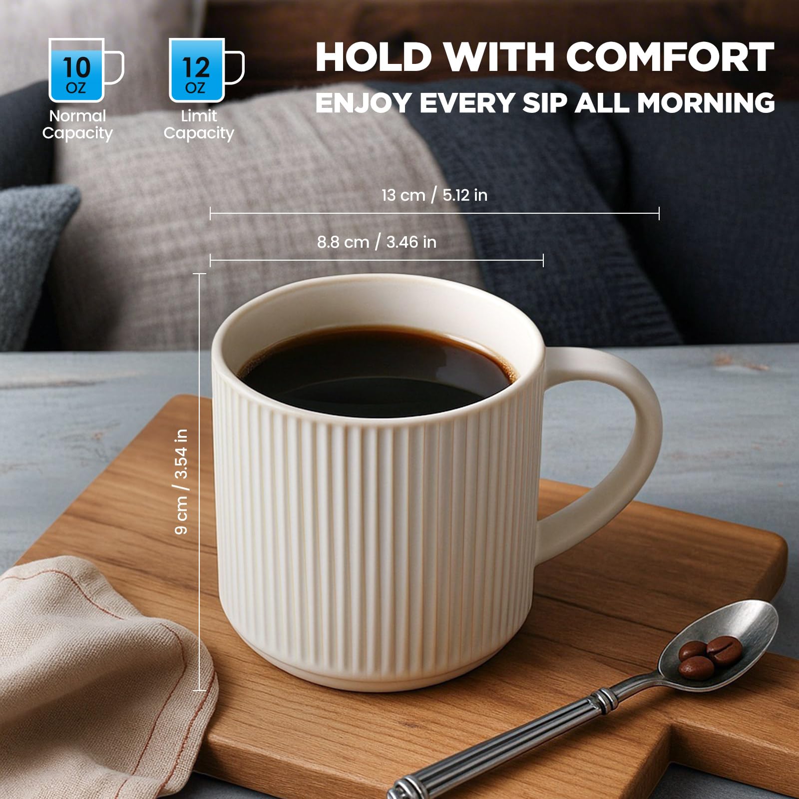 DeeCoo Matte White Coffee Mugs Set of 4, 12 Ounce Mug with Handles, Ceramic Stoneware Catering