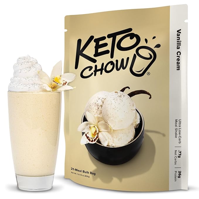 Keto Chow Vanilla Cream - Keto Meal Replacement Shake Powder - Nutritionally Complete - Low Carb - Delicious Easy Meal Substitute - Protein Rich & Dairy Free - 21 Meal Serving