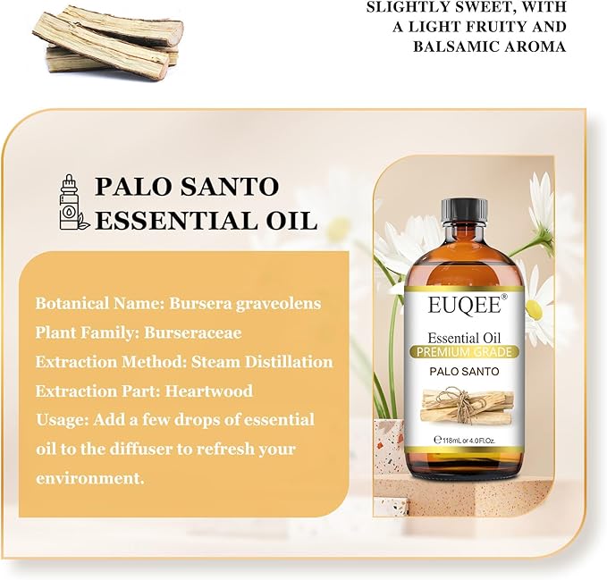 Palo Santo Essential Oil 118mL Pure Palo Santo Oil Premium Essential Oil with Glass Dropper for Diffuser, Soap Candle Making - 4Fl. Oz