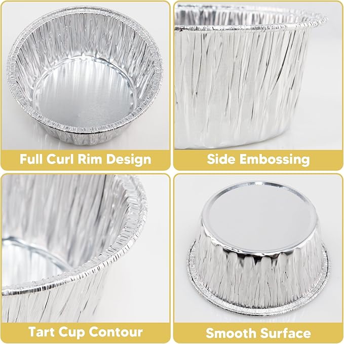 Aluminum Foil Baking Cups, 150 Pack Disposable 5 Oz Ramekins Aluminum Cupcake Muffin Liners Silver Foil Baking Cups for Egg Tart, Baking, Cupcake, Pudding, Appetize