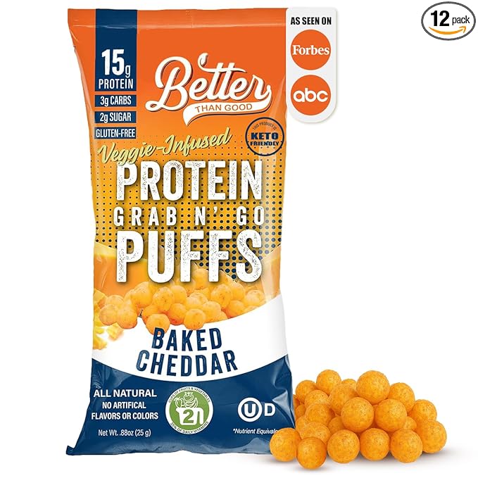 Better Than Good Savory Keto Baked Cheddar Protein Puffs ??Gluten-Free, Low Calorie, High Protein, Low Carb, Paleo, Sugar-Free Healthy Snacks for Kids & Diabetics | No Artificial Flavours (12 Pack)