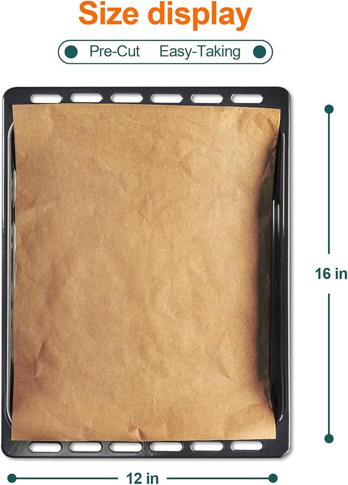 60Pcs Unbleached Parchment Paper Sheets for Baking. 12x16 Inches Parchment Paper, Precut Baking Paper Sheets, Parchment Sheets for Air Fryer, Grilling, Steaming.