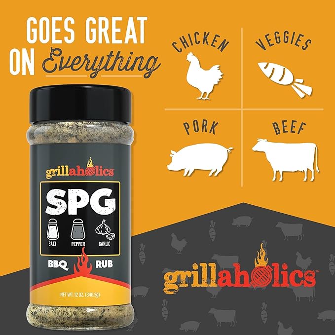 Grillaholics Salt Pepper Garlic Seasoning - SPG Rub Seasonings - The Perfect All Purpose Seasoning & BBQ Rub