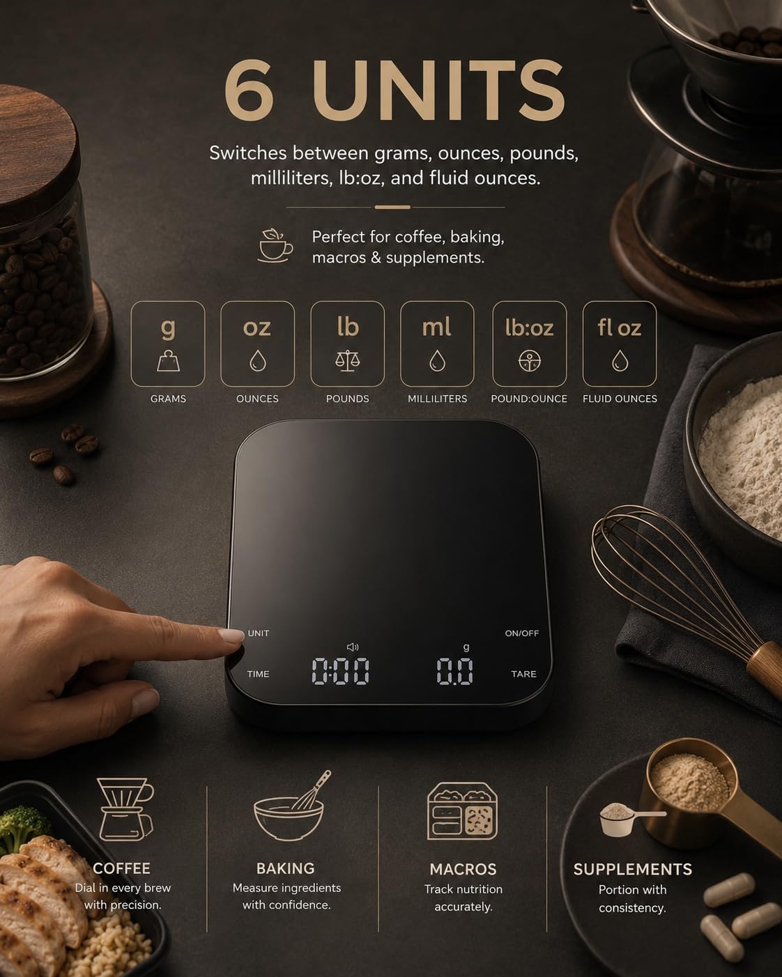 CULIKEM Pour-Over Coffee Scale with Timer, 100-Day USB-C Rechargeable