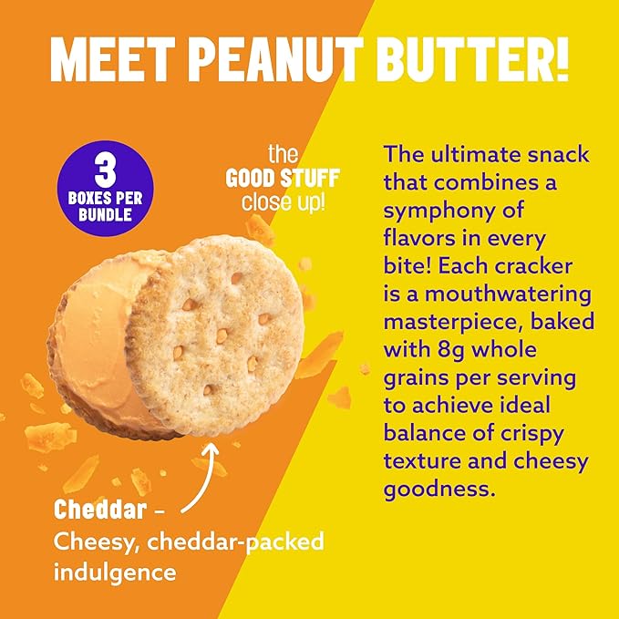 Mavericks Sandwich Crackers Cheddar - Cheese Filled Whole Grain Sandwich Cracker Snack Packs, Non-GMO - Back to School - 7 oz Box (1 Pack)