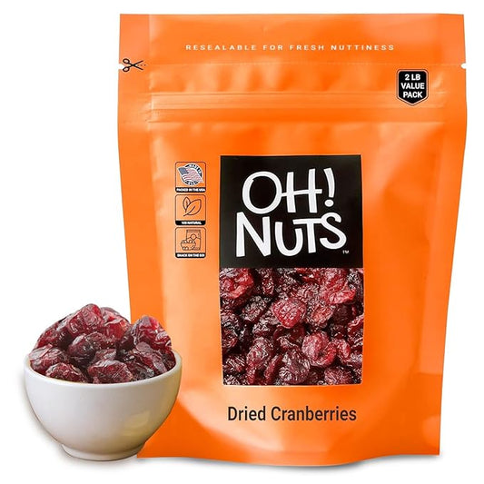 Oh! Nuts Dried Cranberries - 2 lb - Sweetened Dried Fruit - Packed in New York Zip-Seal Bag for Exceptional Freshness
