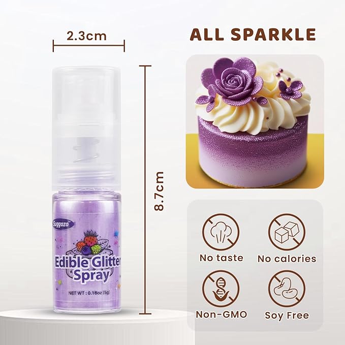 Purple Edible Glitter Spray, 5g Edible Purple Glitter for Cocktails, Cake Decorating, Drinks, Shimmer Luster Dust for Baking, Cookie, Chocolate, Strawberry, lcing