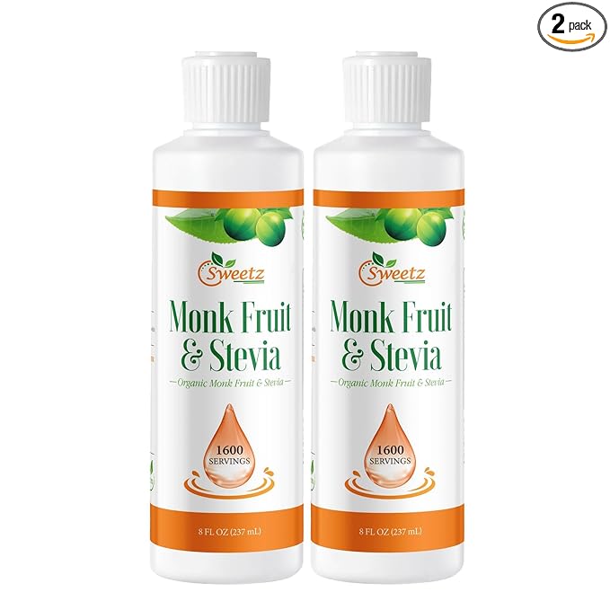 Monk Fruit & Stevia Liquid Sweetener Drops - Natural Sweeteners & Sugar Alternatives - Delicious Blend with No Bitter Aftertaste -Concentrated Sweetener Liquid Drops Extract ??8 Fl Oz (2 packs)