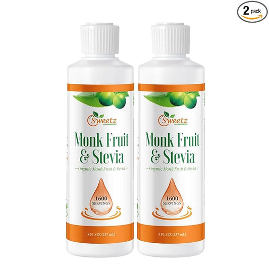 Monk Fruit & Stevia Liquid Sweetener Drops - Natural Sweeteners & Sugar Alternatives - Delicious Blend with No Bitter Aftertaste -Concentrated Sweetener Liquid Drops Extract ??8 Fl Oz (2 packs)